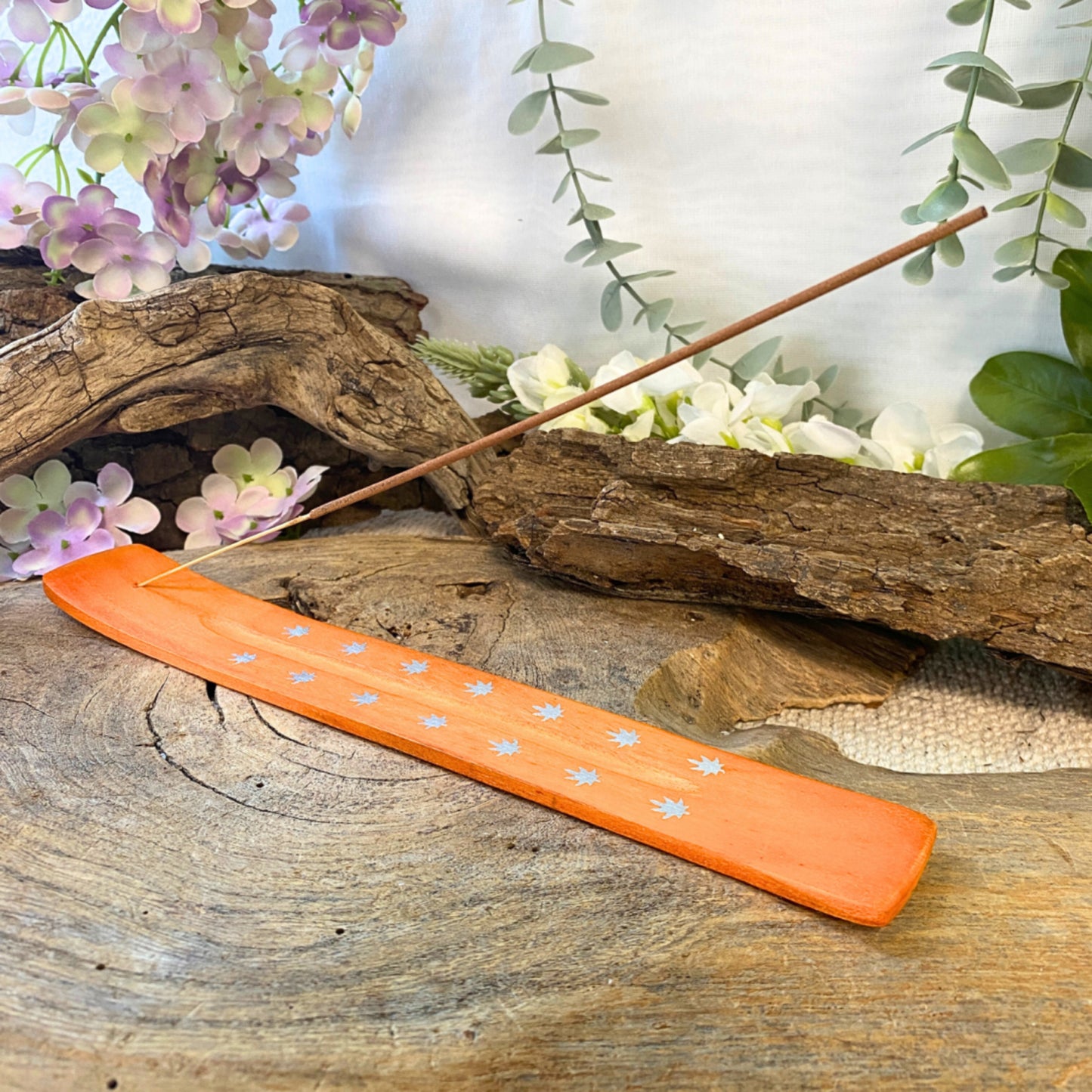 Image for plankje-hout-blaadjes-oranje-wierook-houder_3.jpg