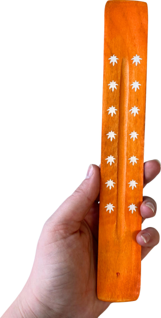 Image for plankje-hout-blaadjes-oranje-wierook-houder_2.jpg