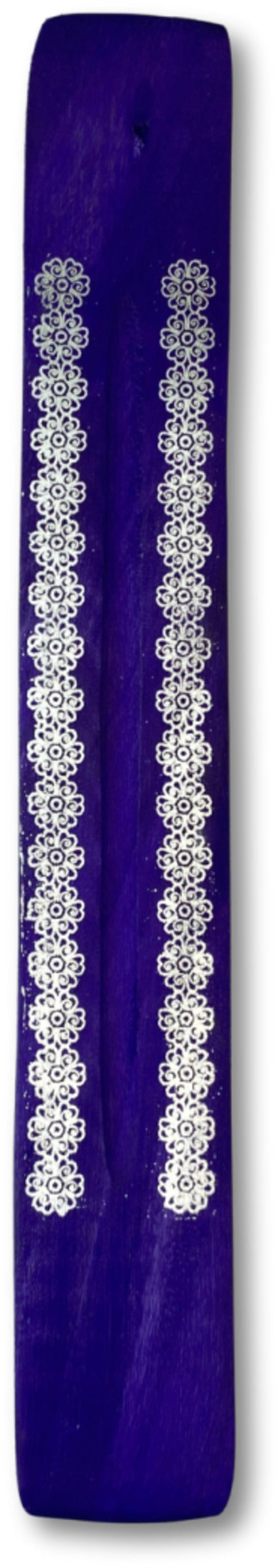 Image for plankje-hout-bloemetjes-paars-wierook-houder.jpg