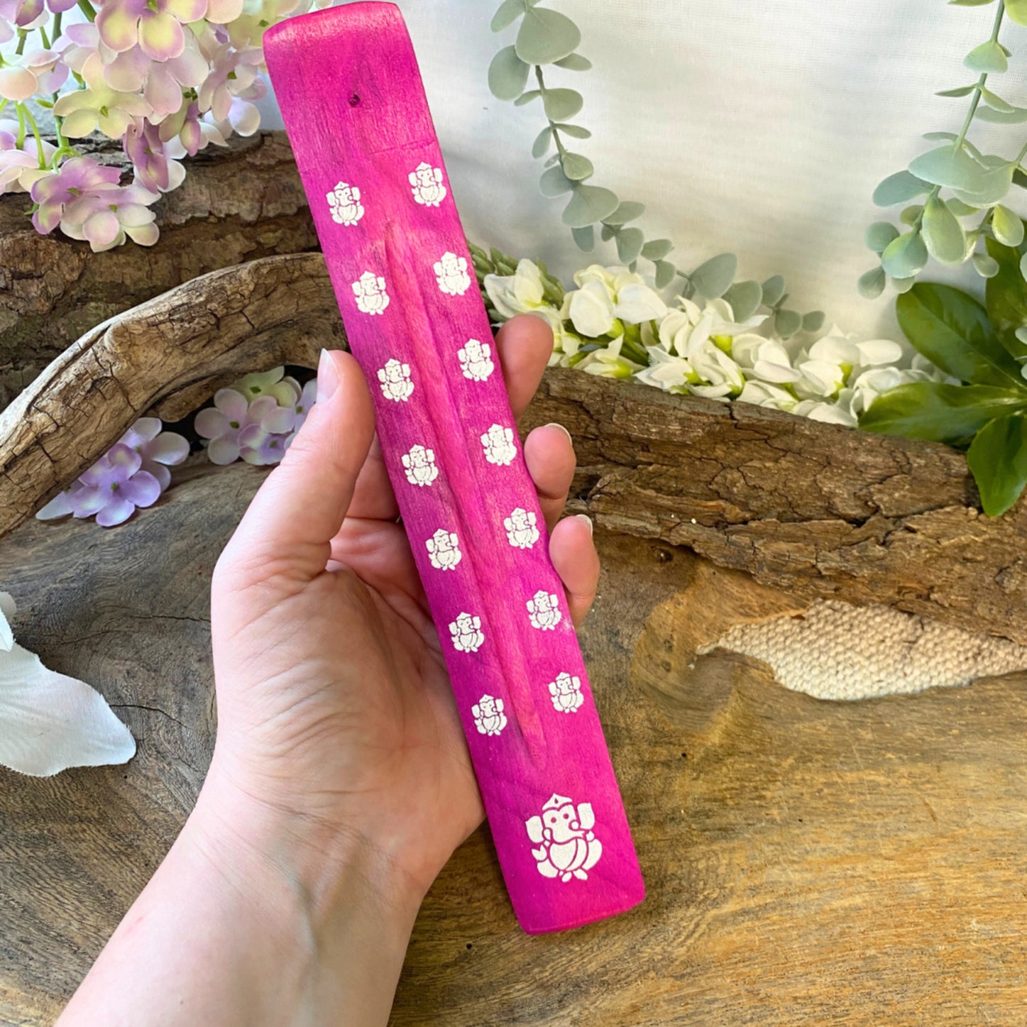 Image for plankje-hout-ganesha-roze-wierook-houder_1.jpg